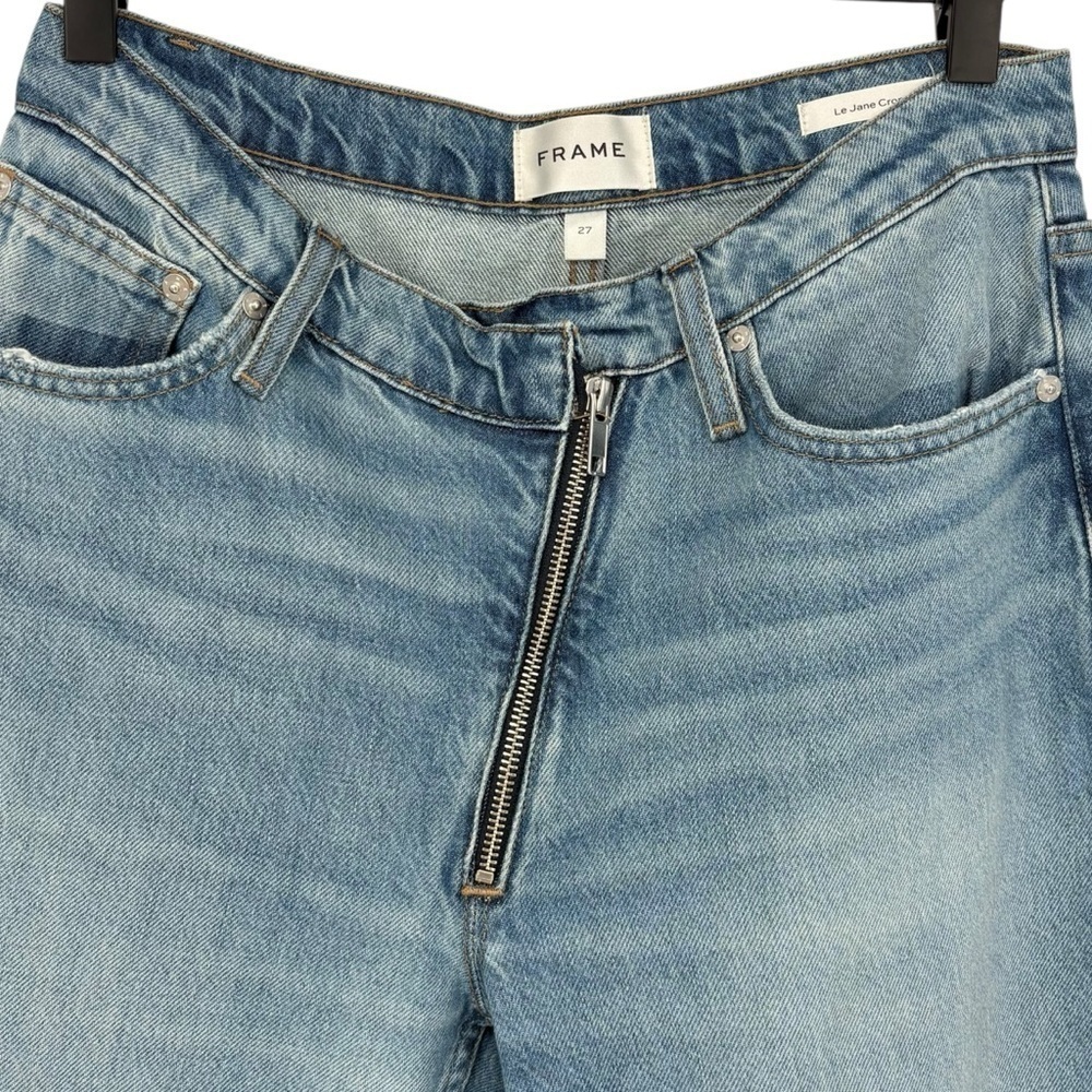 Frame Le Jane Crop Angled Zipper Jeans Size 27 Rhode Wash High Rise Distressed - Picture 4 of 11